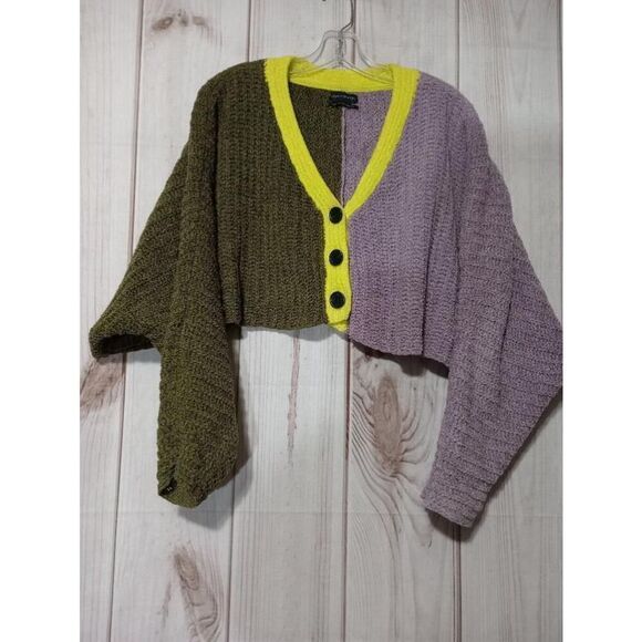 Urban Outfitters Sweater Ladies Small Cardigan Button Up Green‎ Purple Cropped - Picture 1 of 6